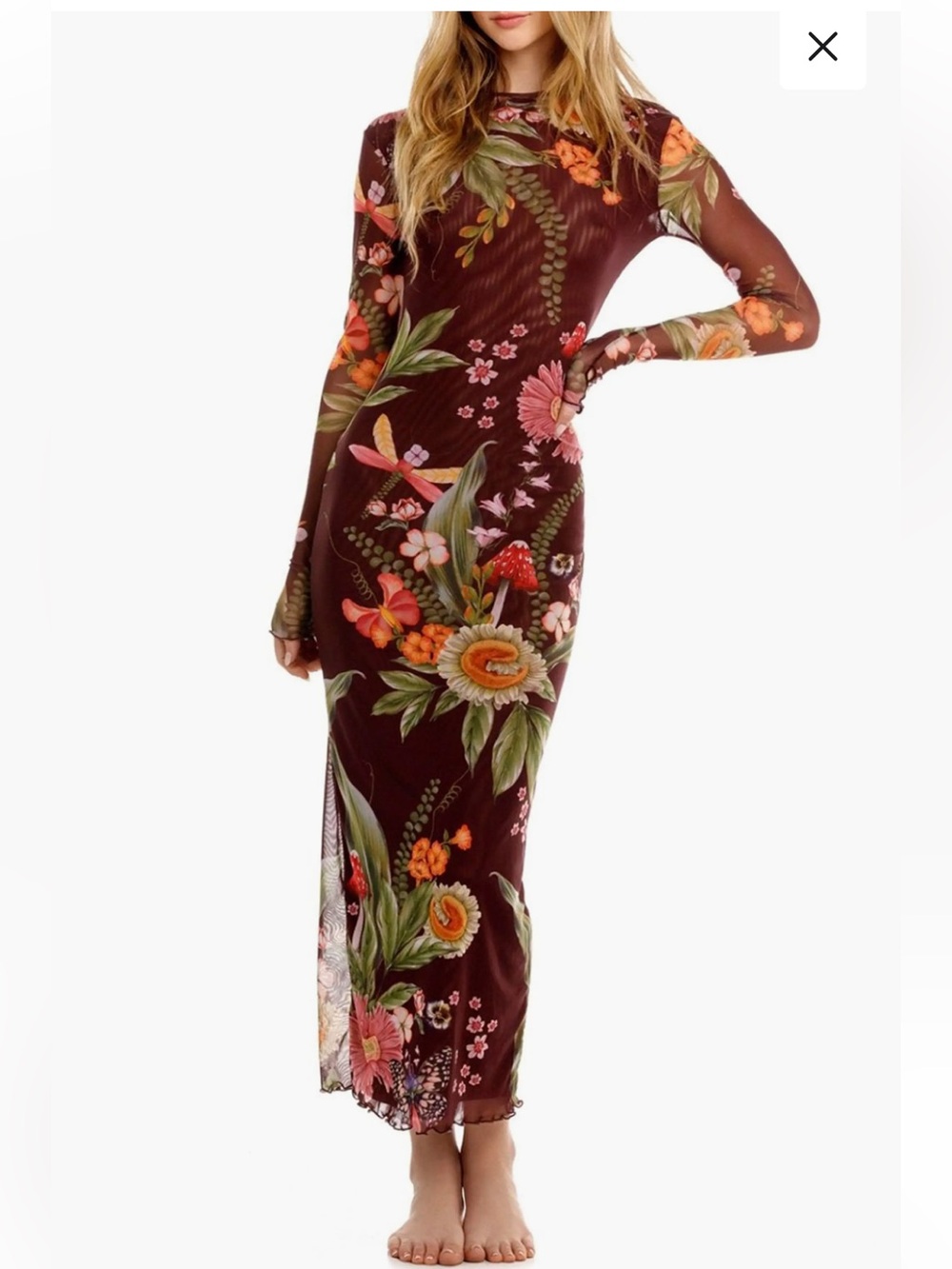Agua Bendita Burgundy Floral Maxi Skirt